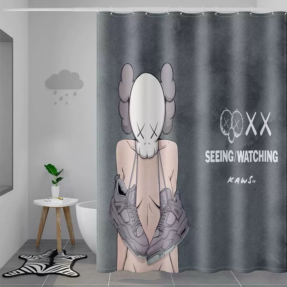 KAWS X JORDAN IV Seeing/Watching Gray Bathroom Shower Curtain 150x200cm